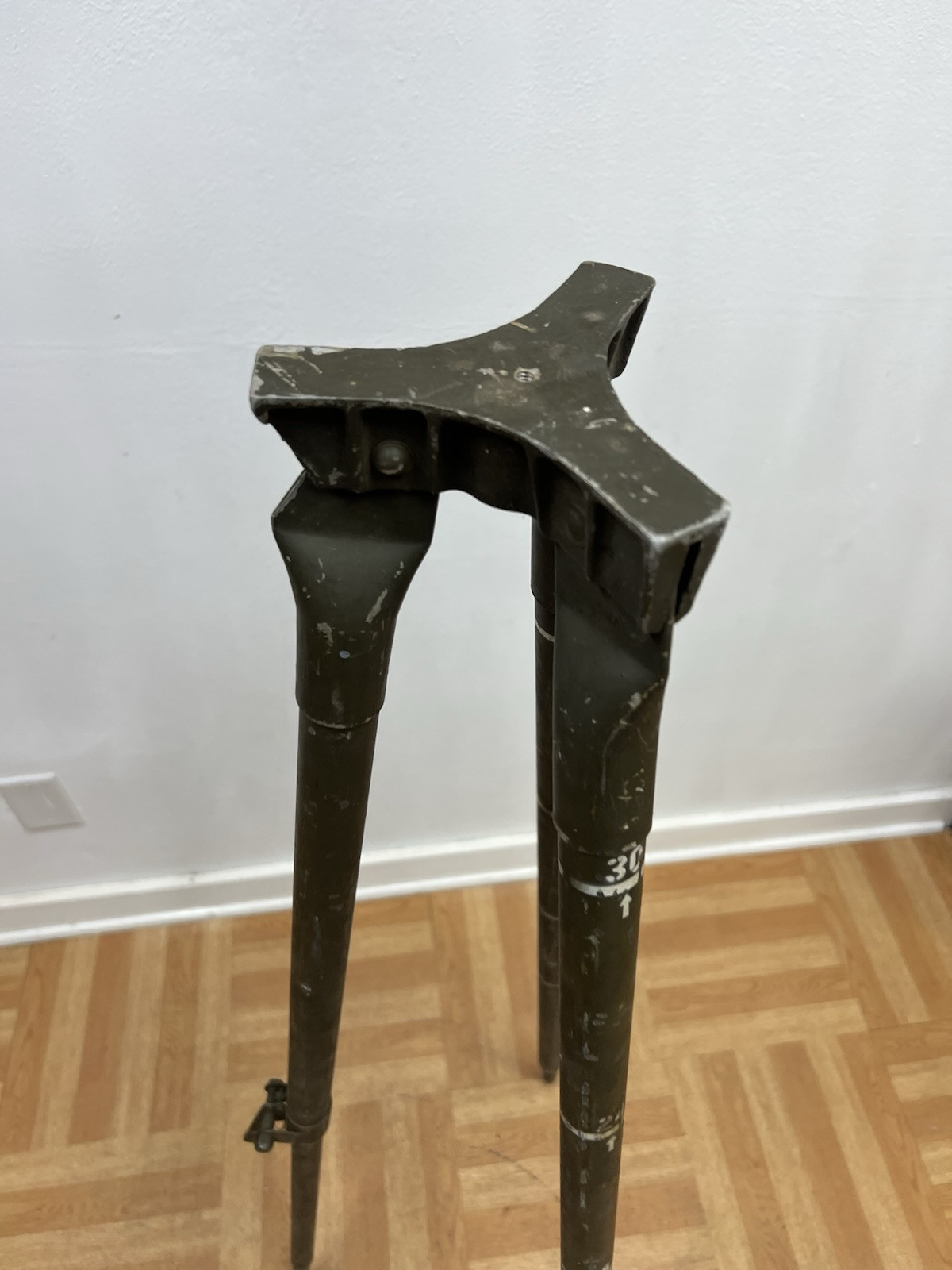 Vintage ALUMINUM TRIPOD metal military transit light stand survey industrial 4′