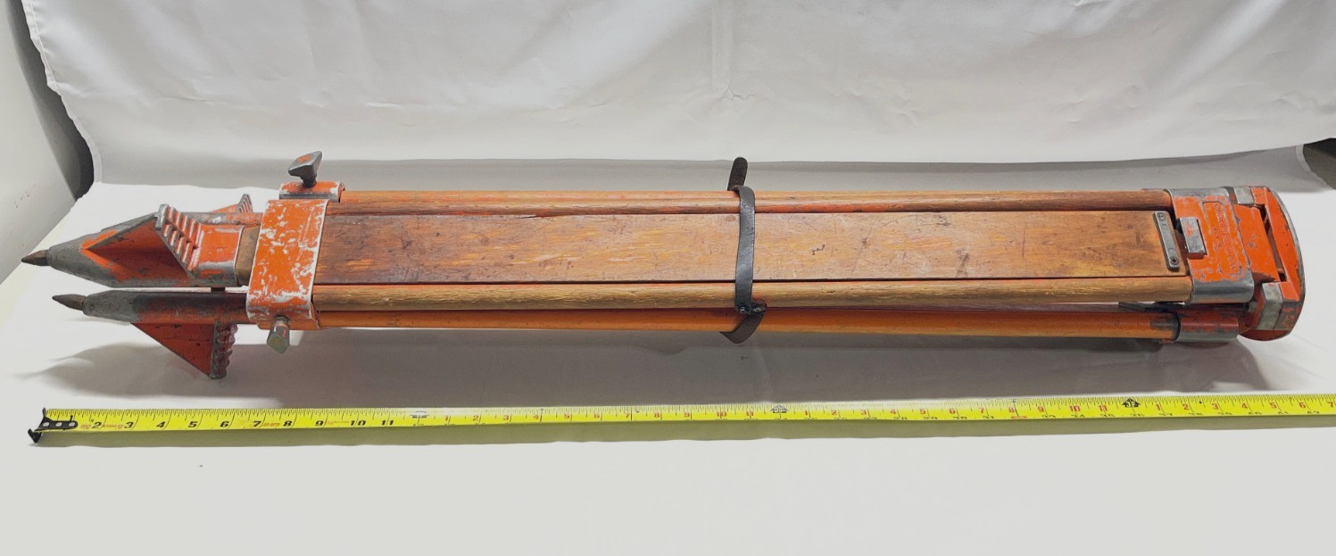 Vintage Chicago Steel Tape Co. Wooden Surveyor’s Tripod – Heavy Duty Mdl. WDW-20