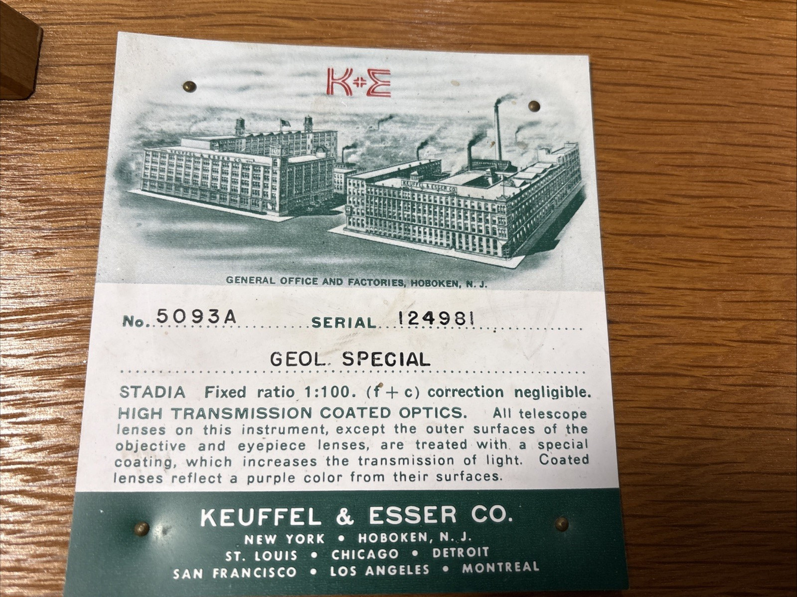 Vintage Keuffel & Esser 5093A Survey Transit Level W/ Box