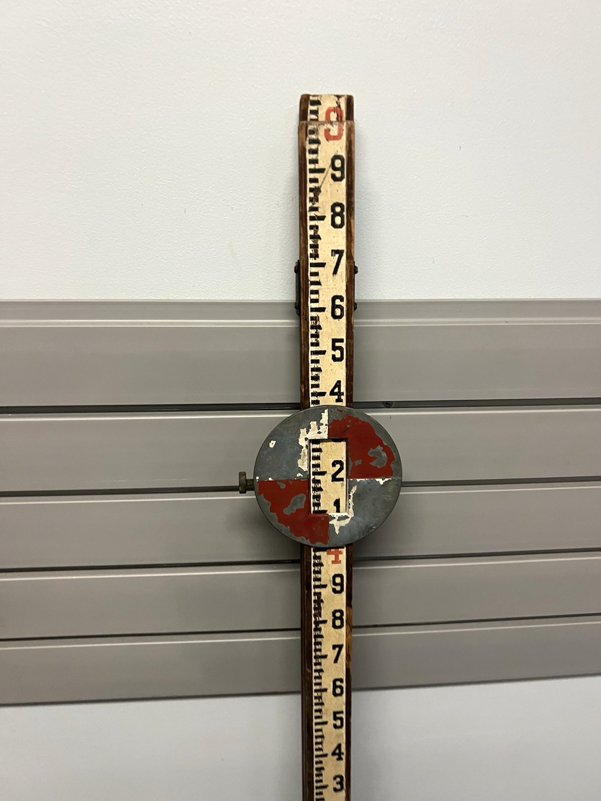 Vintage 9 Ft WOOD MEASURING STICK grade rod rule surveying story pole industrial