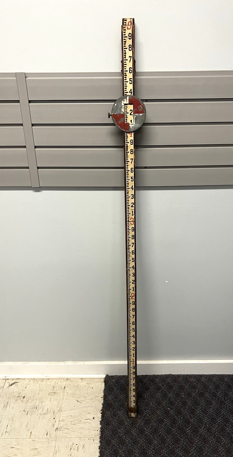 Vintage 9 Ft WOOD MEASURING STICK grade rod rule surveying story pole industrial