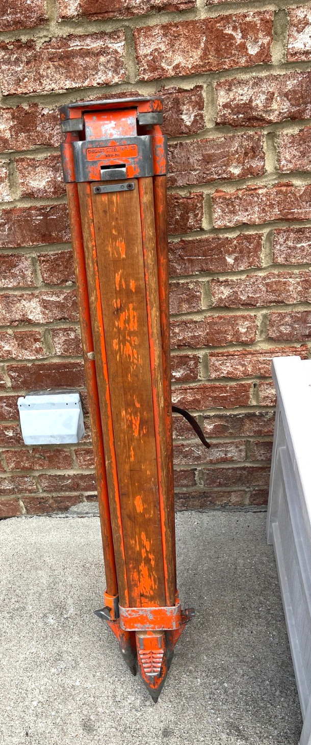 Vintage Chicago Steel Tape Co. Wooden Surveyor’s Tripod – Heavy Duty Mdl. WDW-20